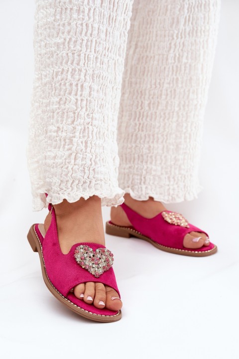 Women's sandals with decorative heart S.Barski KV27-018 fuchsia