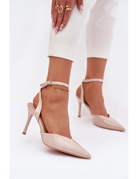 Lacquered High Heels with Open Heel Beige Laretta