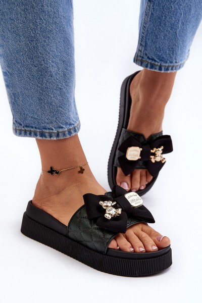 Women's Slippers With Bow and Teddy Bear Black Katterina 2