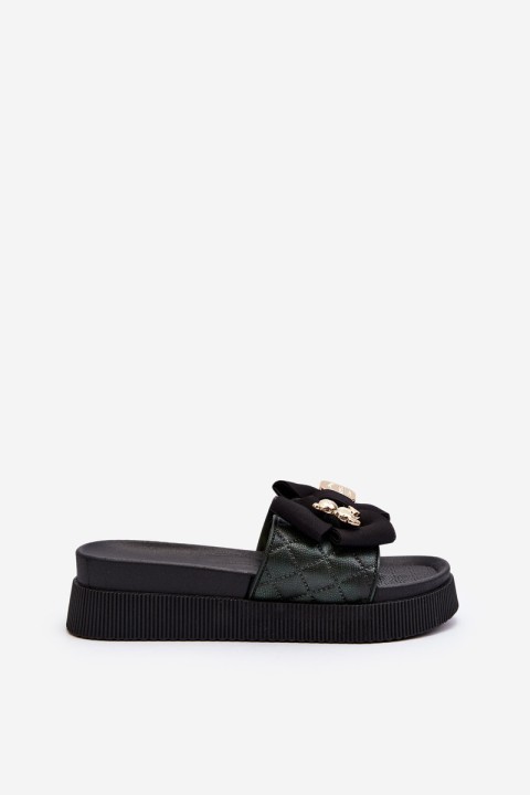 Women's Slippers With Bow and Teddy Bear Black Katterina