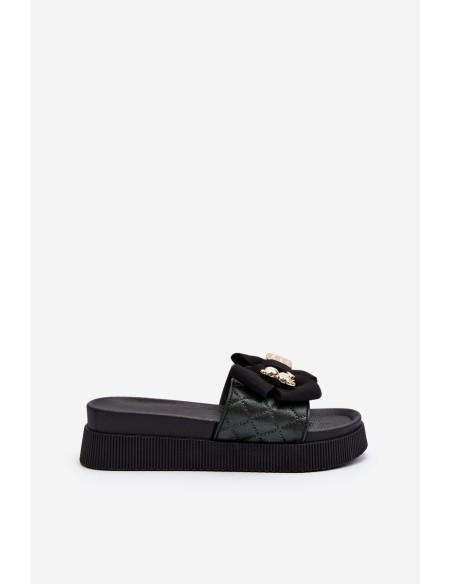 Women's Slippers With Bow and Teddy Bear Black Katterina