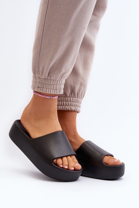 Women's Black Thick Sole Slides Oreithano