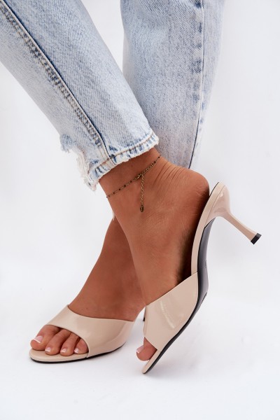 Patent Leather Imitation Leather Heeled Beige Melissea
