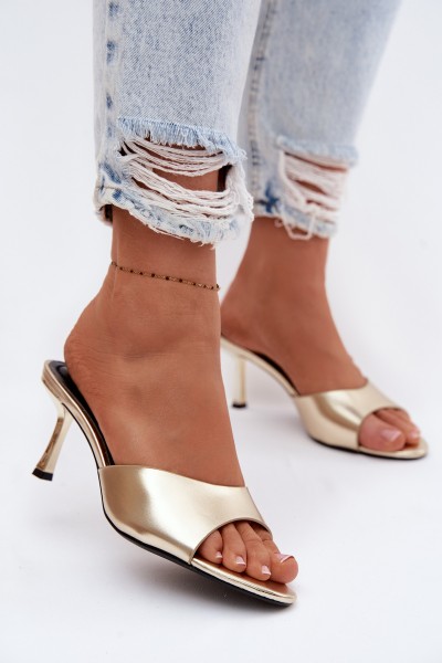 Imitation Leather Heeled Sandals Gold Melissea