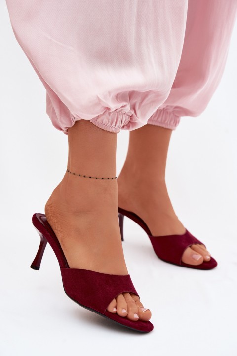 Bordeaux Suede Look Imitation Slides With Heel Melissea