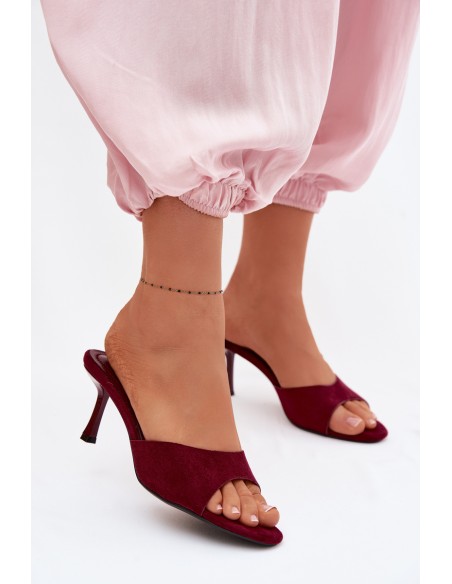 Bordeaux Suede Look Imitation Slides With Heel Melissea