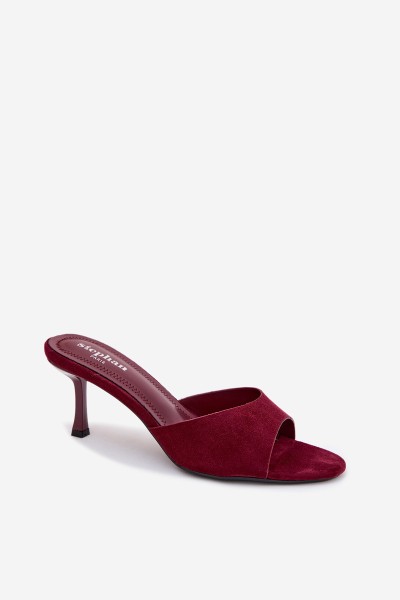 Bordeaux Suede Look Imitation Slides With Heel Melissea 2