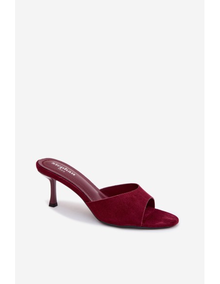 Bordeaux Suede Look Imitation Slides With Heel Melissea