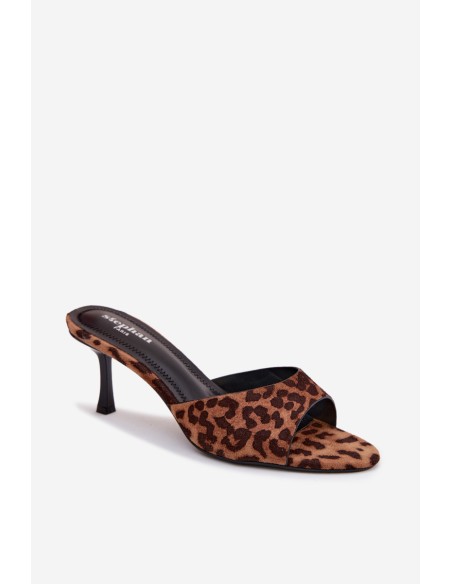 Imitation Suede Platform Leopard Print Heeled Slides Melissea