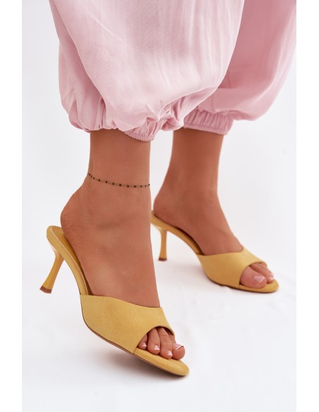 Yellow Faux Suede High Heel Sandals Melissea