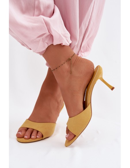 Yellow Faux Suede High Heel Sandals Melissea