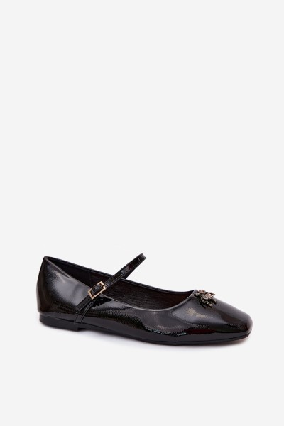 Patent Leather Ballerinas With Strap And Buckle Faux Leather Black Pinea 2