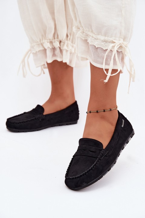 Women's Flat Suede Look Black Loafers Galadriel