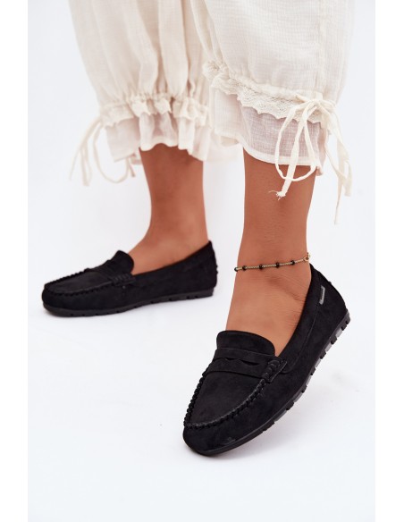 Women's Flat Suede Look Black Loafers Galadriel