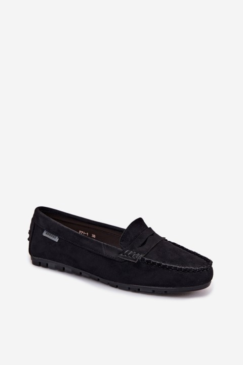 Women's Flat Suede Look Black Loafers Galadriel