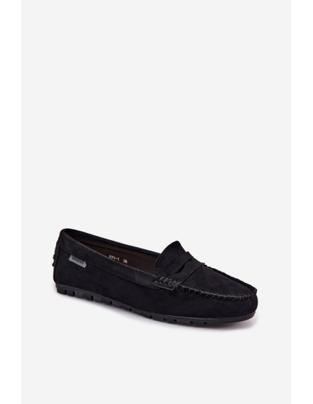 Women's Flat Suede Look Black Loafers Galadriel