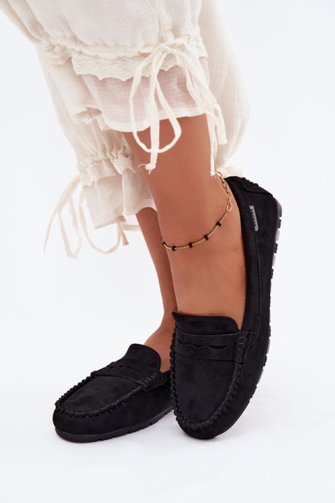 Women's Flat Suede Look Black Loafers Galadriel