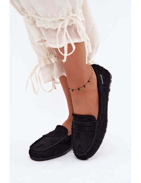 Women's Flat Suede Look Black Loafers Galadriel