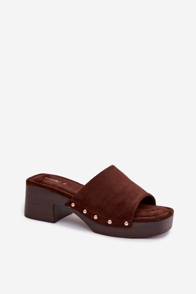 Women's Platform Slippers with Gold Buckles Chocolate Davessa 2