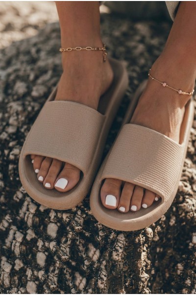 Women's Lightweight Foam Slides With Thick Sole Brown Querceria 2