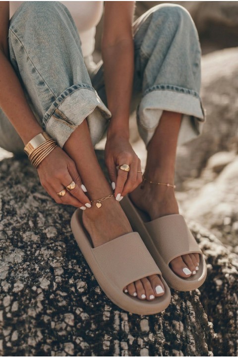 Women's Lightweight Foam Slides With Thick Sole Brown Querceria