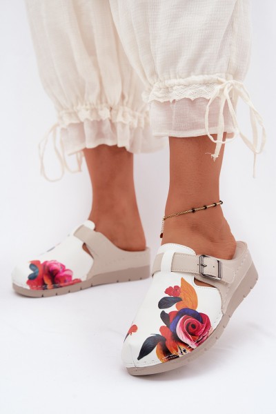 Women's Slides With Buckle Beige Hallie