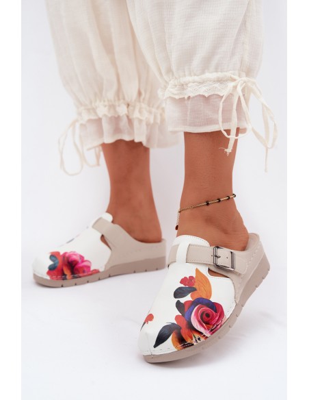 Women's Slides With Buckle Beige Hallie