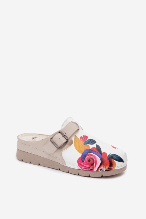 Women's Slides With Buckle Beige Hallie