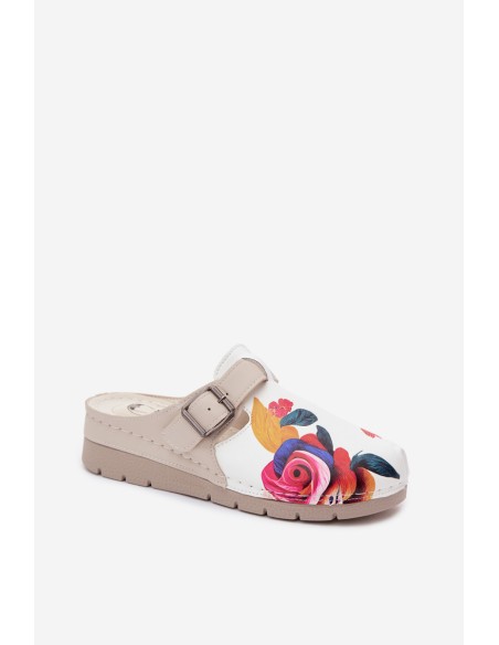 Women's Slides With Buckle Beige Hallie
