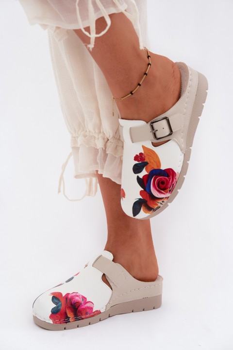 Women's Slides With Buckle Beige Hallie