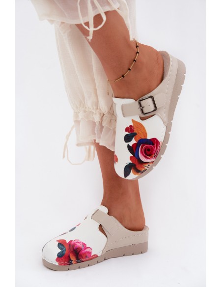Women's Slides With Buckle Beige Hallie