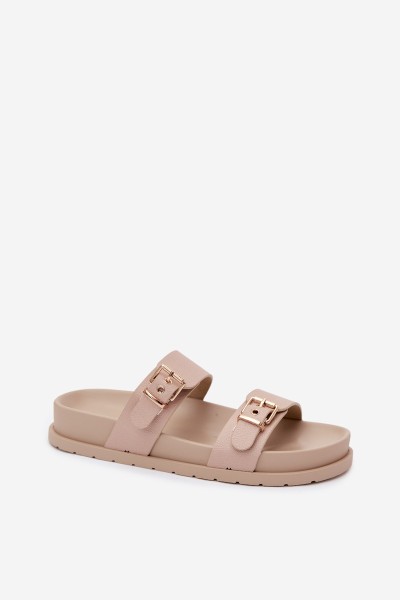 Women's Beige Slides With Gold Buckles Vilja 2