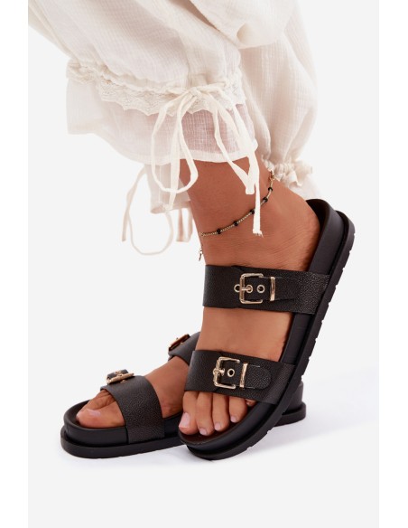 Women's Slippers With Gold Clips Black Vilja