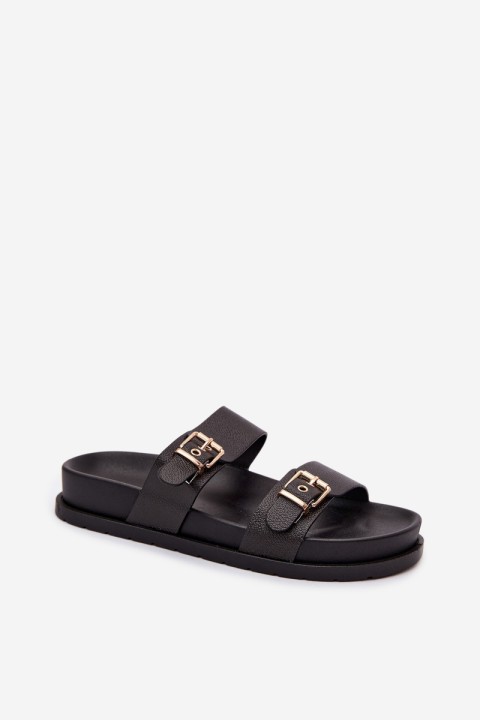 Women's Slippers With Gold Clips Black Vilja