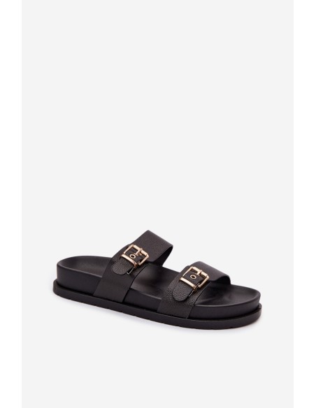 Women's Slippers With Gold Clips Black Vilja