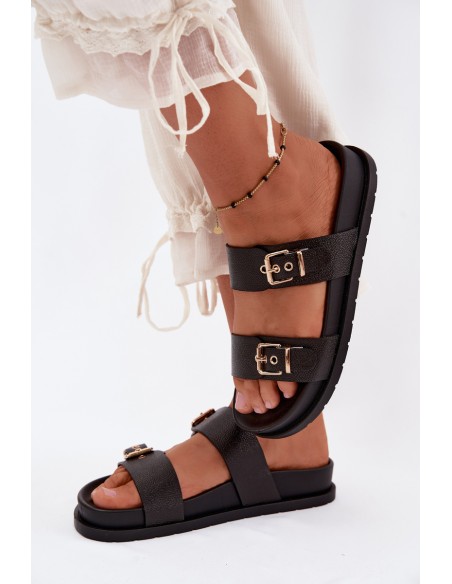 Women's Slippers With Gold Clips Black Vilja