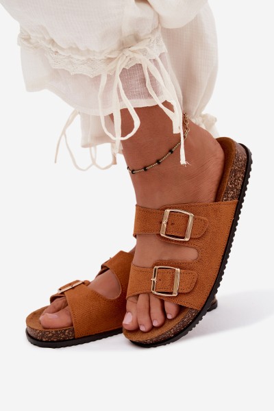 Women's Slippers With Buckles Camel Brigid