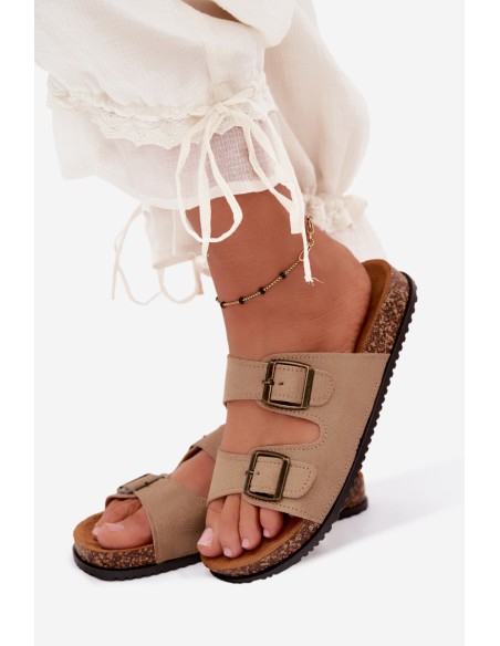 Women's Beige Slip-On Sandals With Buckles Brigid