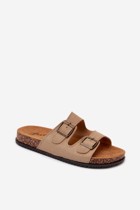 Women's Beige Slip-On Sandals With Buckles Brigid