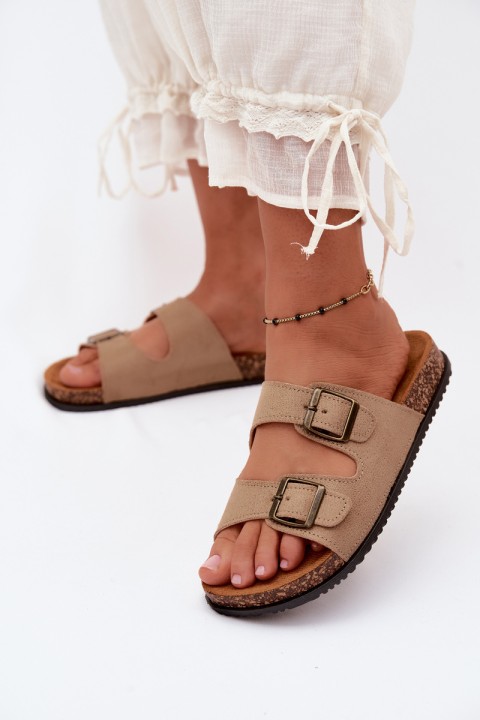 Women's Beige Slip-On Sandals With Buckles Brigid