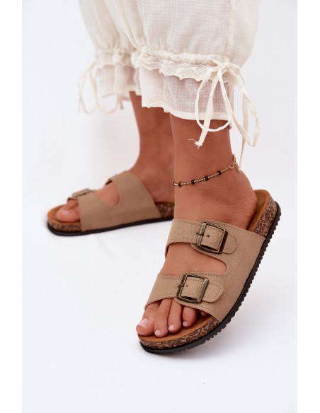 Women's Beige Slip-On Sandals With Buckles Brigid