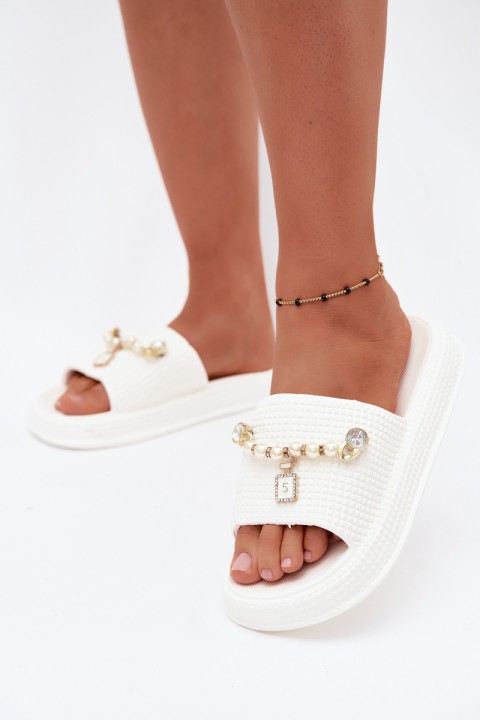 Women's Foam Slippers With Decoration White Rosehip