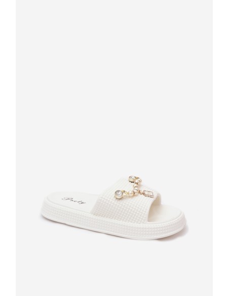 Women's Foam Slippers With Decoration White Rosehip