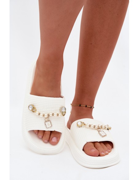 Women's Foam Slippers With Decoration White Rosehip