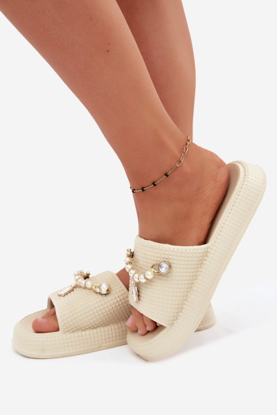 Women's Foam Slippers With Embellishment Beige Rosehip