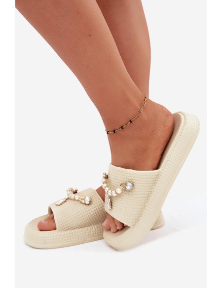 Women's Foam Slippers With Embellishment Beige Rosehip