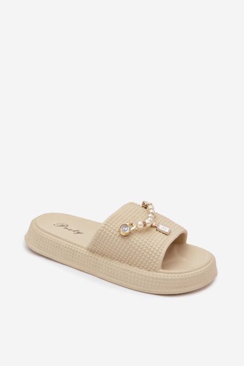 Women's Foam Slippers With Embellishment Beige Rosehip