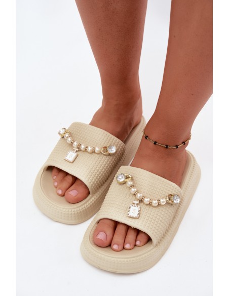 Women's Foam Slippers With Embellishment Beige Rosehip
