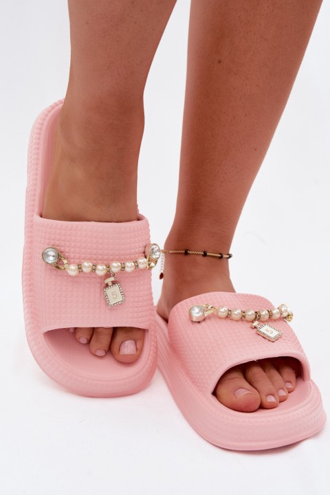 Women's Foam Slides With Decoration Pink Rosehip