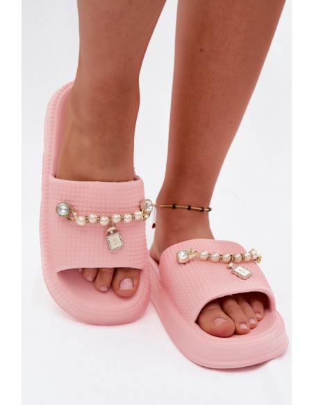 Women's Foam Slides With Decoration Pink Rosehip